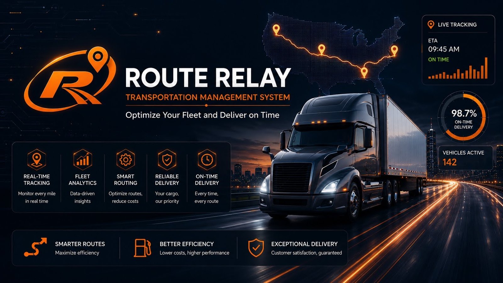 Route Relay - Transportation Management System. Optimize your fleet and deliver on time.