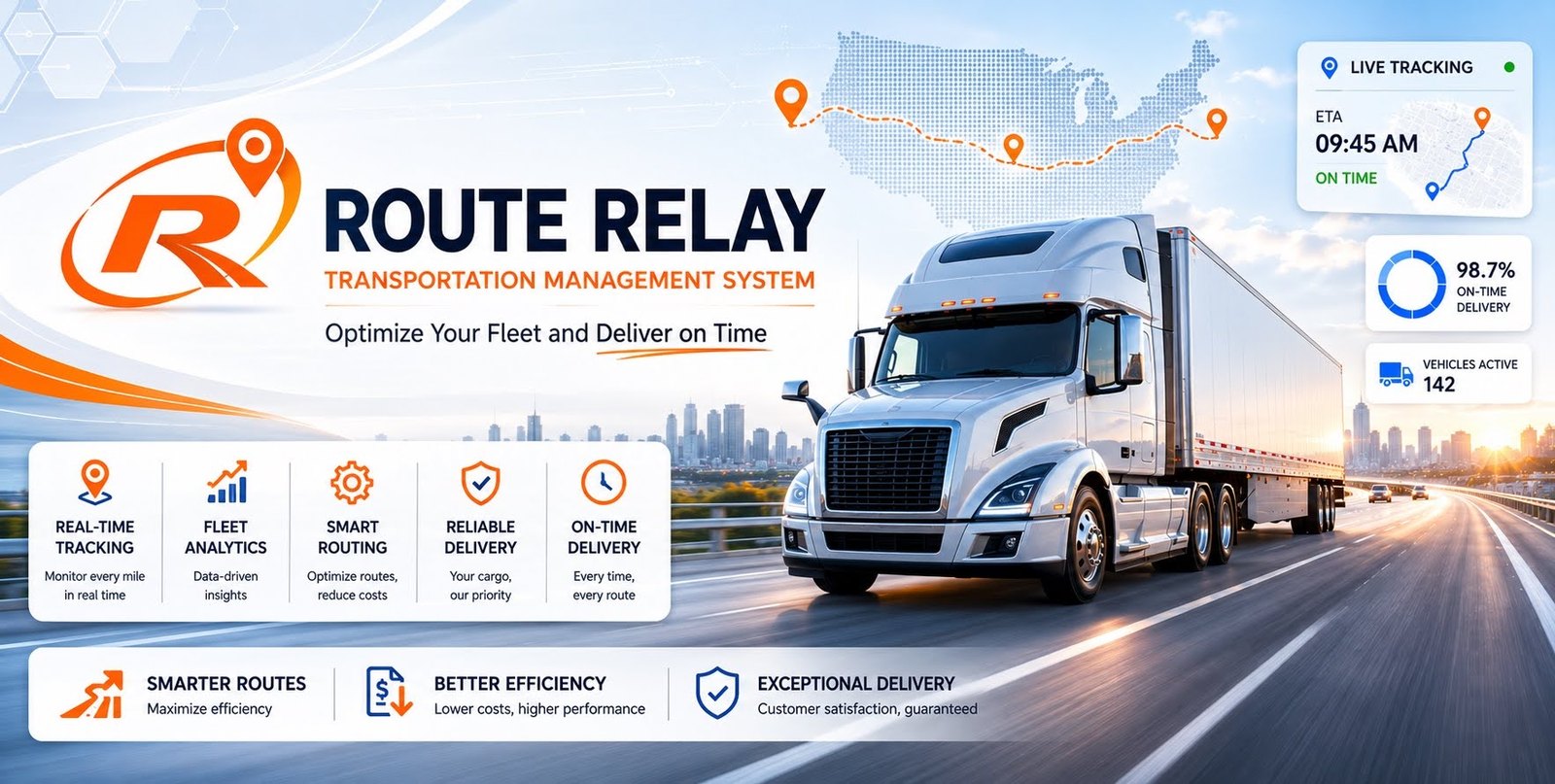 Route Relay - Transportation Management System. Optimize your fleet and deliver on time.